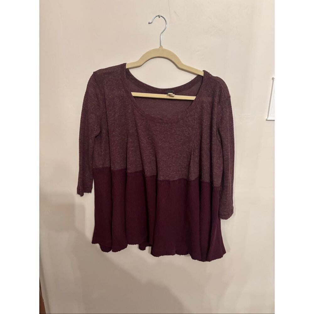 Free People Thermal 3/4 Sleeve Peplum Burgundy XS
